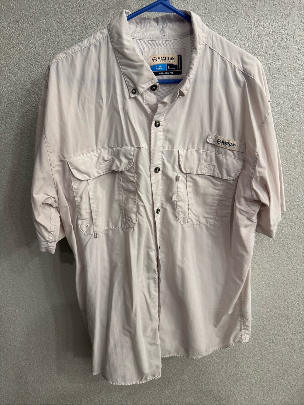 Magellan Outdoors Men's Short Sleeve Button-Down Shirt in Off-White
